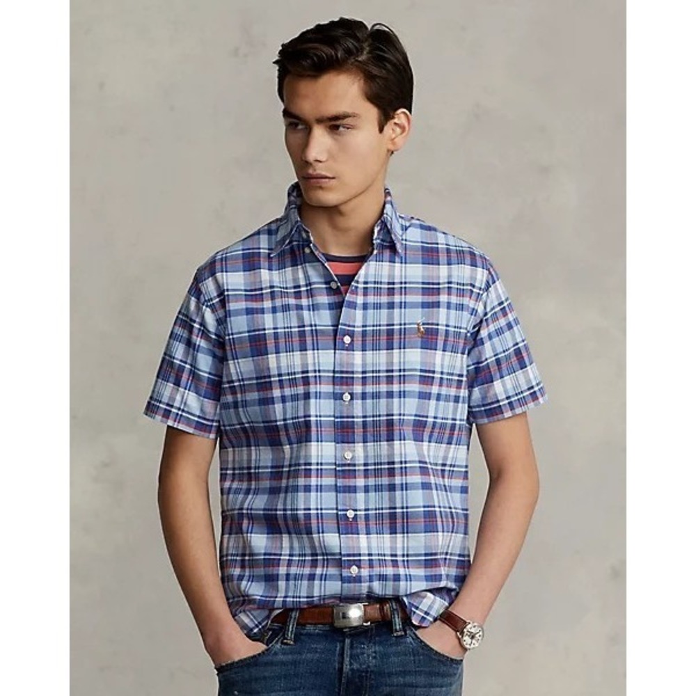 Polo Ralph Lauren Mens Classic Fit Oxford Short Sleeve Blue Plaid Shirt Multi S